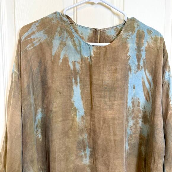 URU URU Tie Dyed Oversized Tunic Top Brown Blue Long Sleeve Relaxed Fit M/L EUC - Picture 4 of 9